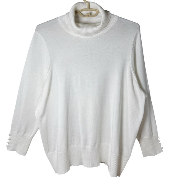 Retrology Pure White Turtleneck Sweater Plus 2X Minimalist Quiet Luxury Knit - Picture 1 of 6